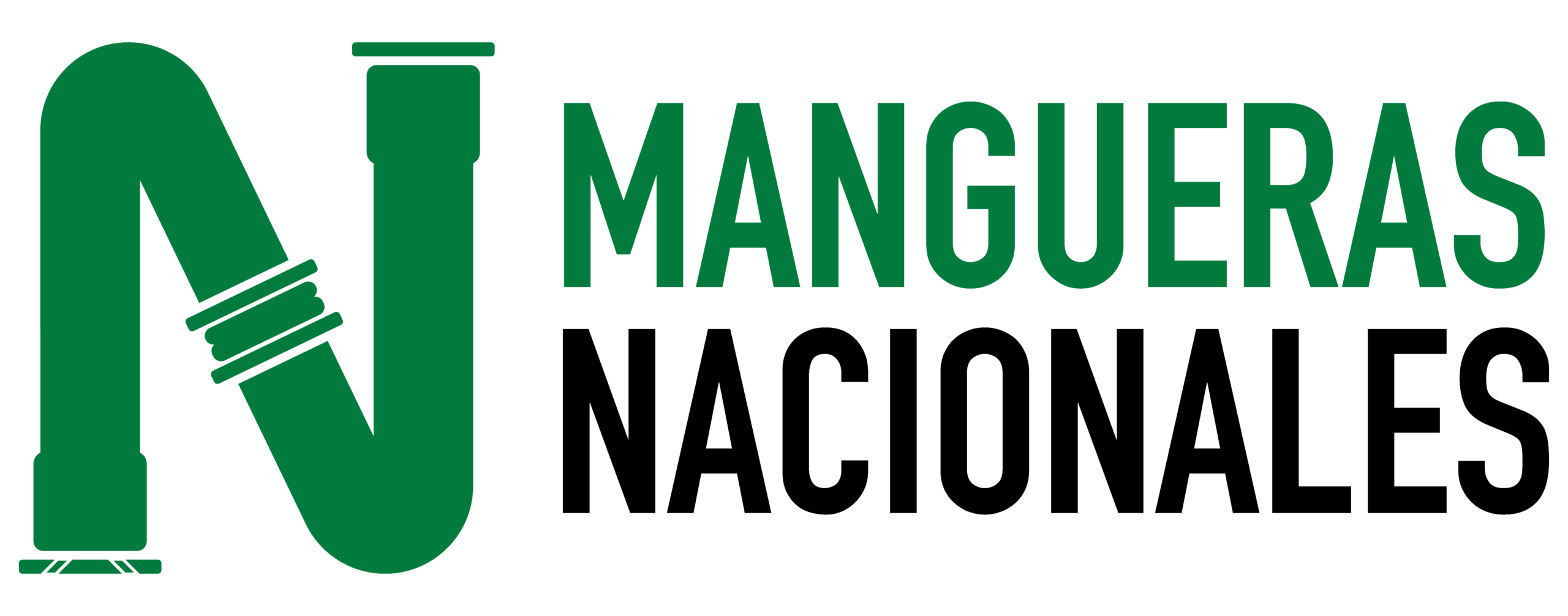 Logo de Mangueras Nacionales en color blanco para fondos oscuros y aplicaciones industriales.